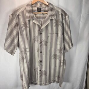 Vtg Palmwave Hawaii Mens Large Striped Palm Tree‎ Print Button Up Camp Shirt